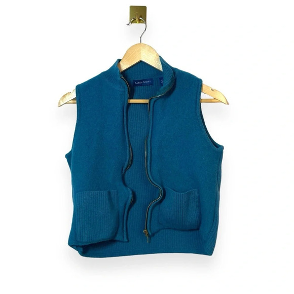 VINTAGE Karen Scott 100% Wool Zip Up Vest in Teal Size M - Picture 1 of 8